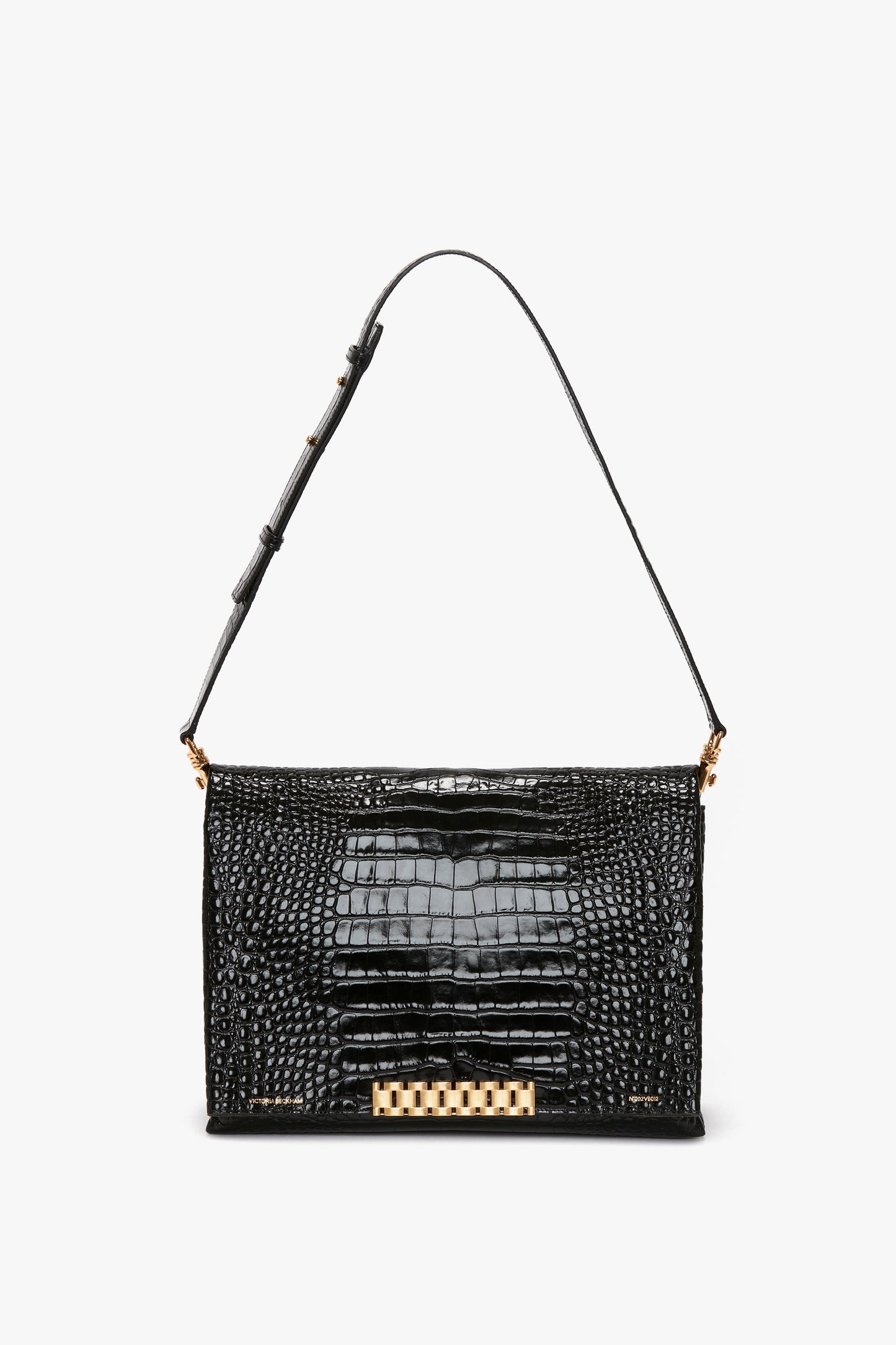 Jumbo Chain Pouch in Black Croc-Effect Leather