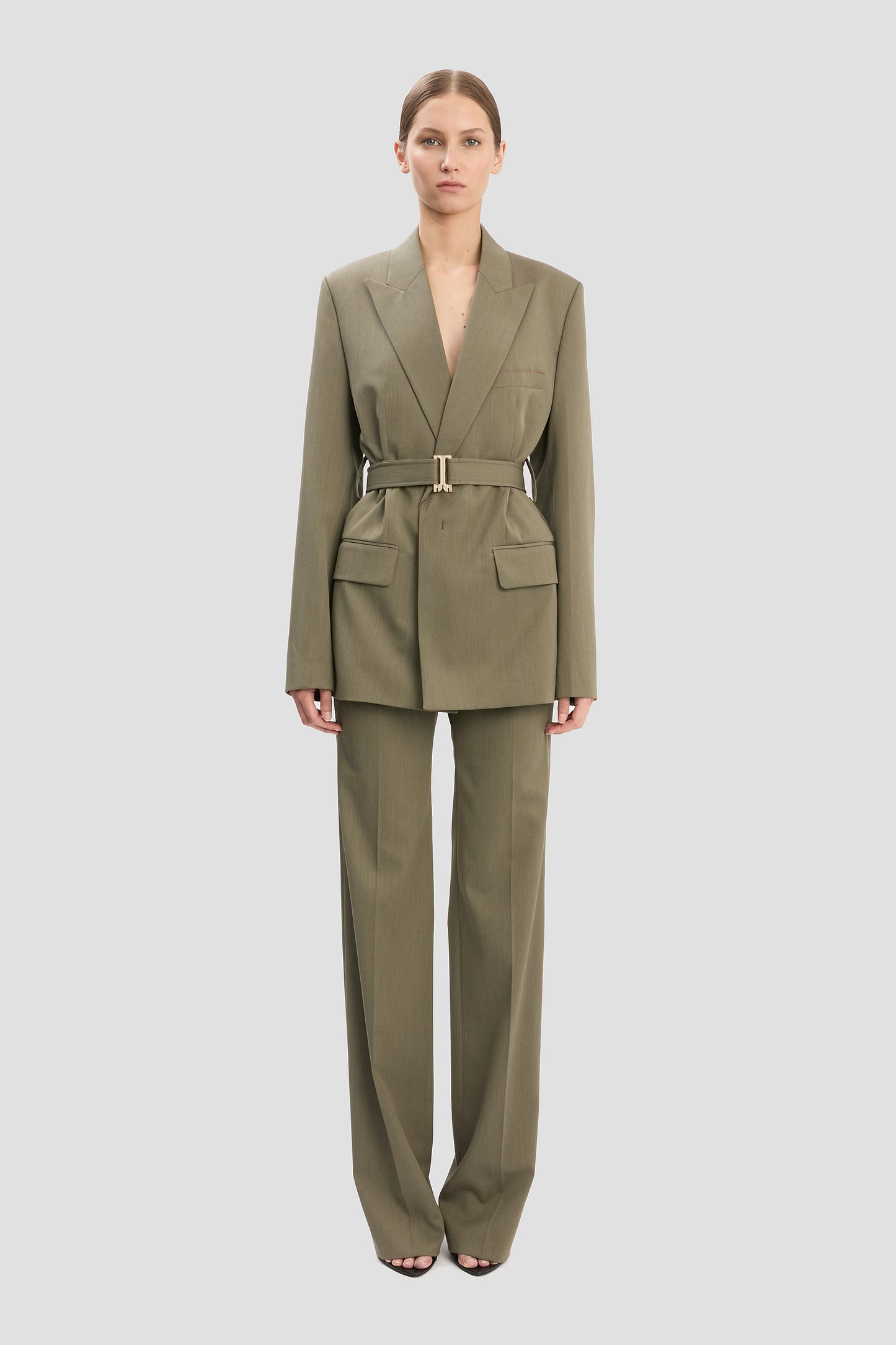 Belted Tailored Jacket In Sage Melange