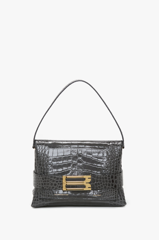 B Pouch In Croc Effect Slate Grey Leather