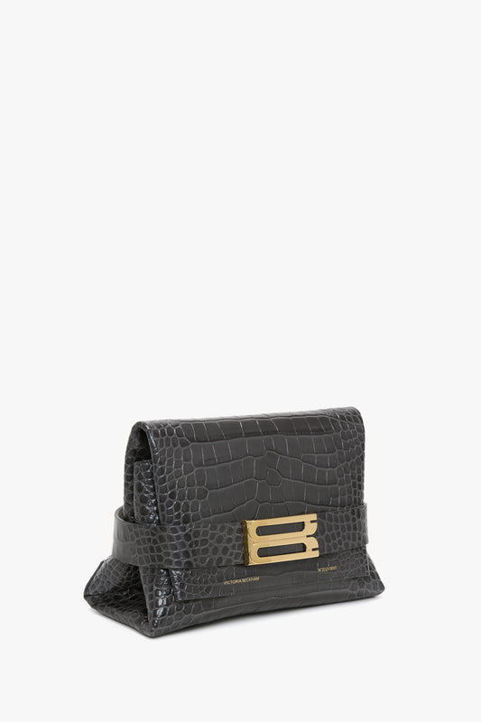 B Pouch In Croc Effect Slate Grey Leather