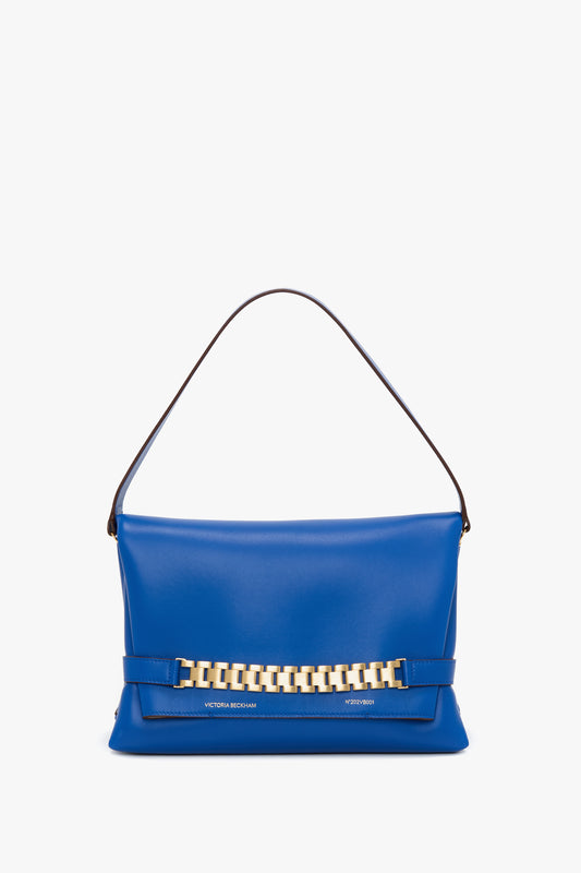 Chain Pouch Bag With Strap In Sapphire Blue Leather