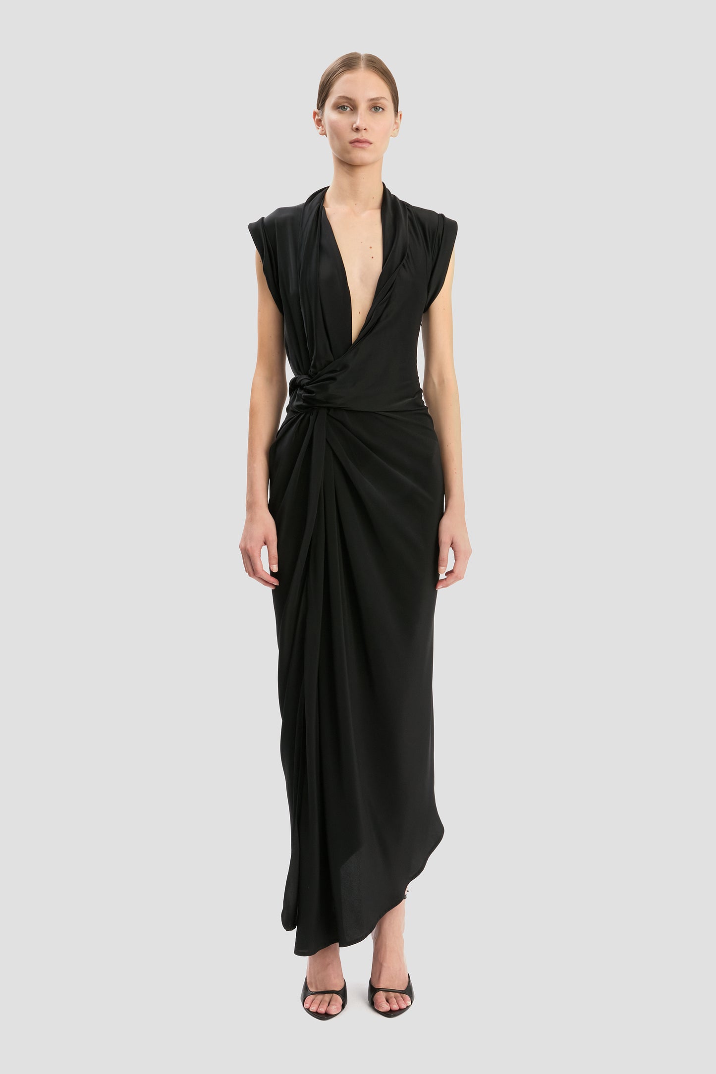 Asymmetric Twist Detail Dress In Black