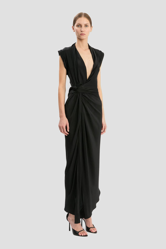 Asymmetric Twist Detail Dress In Black