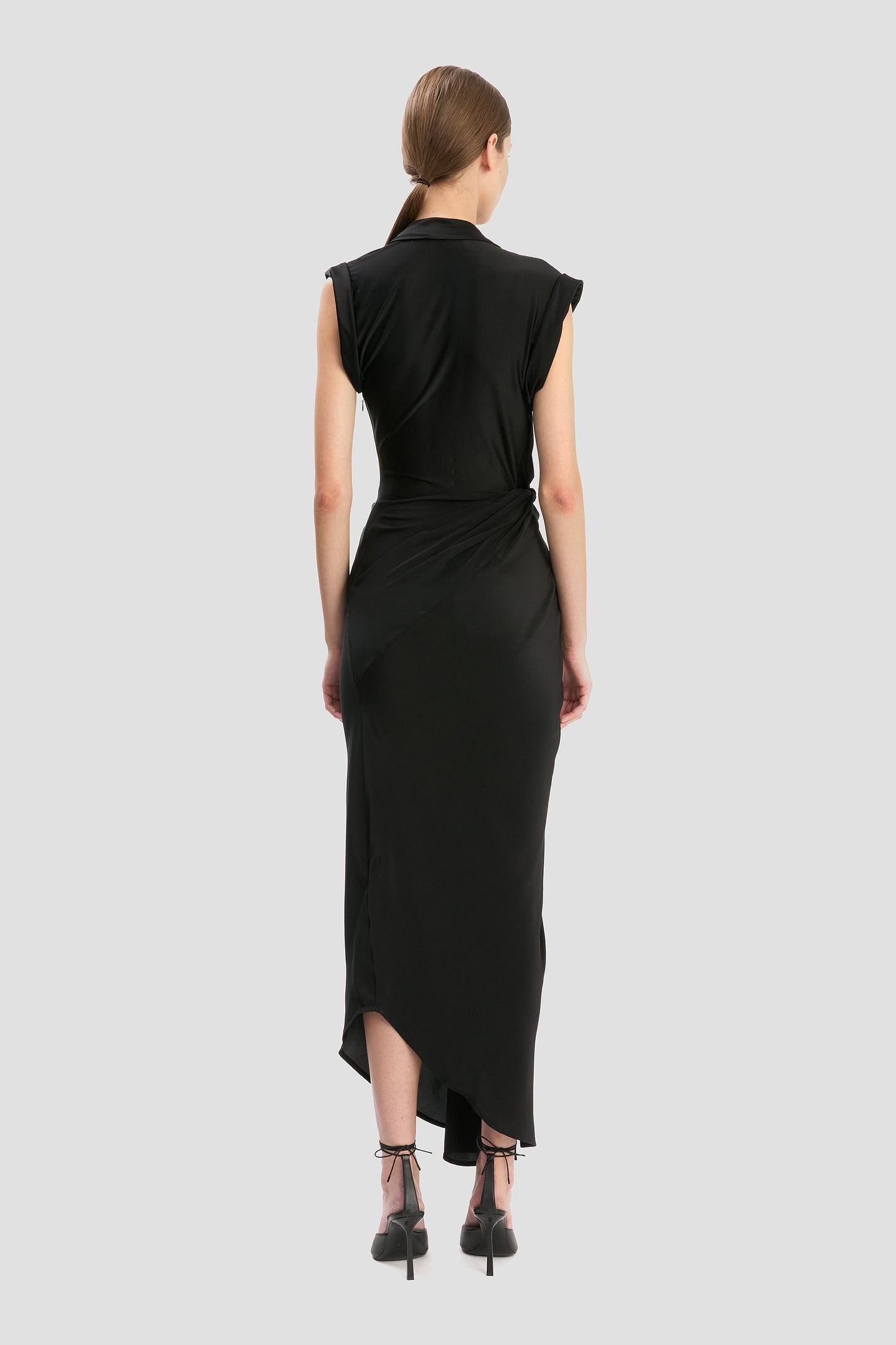Asymmetric Twist Detail Dress In Black