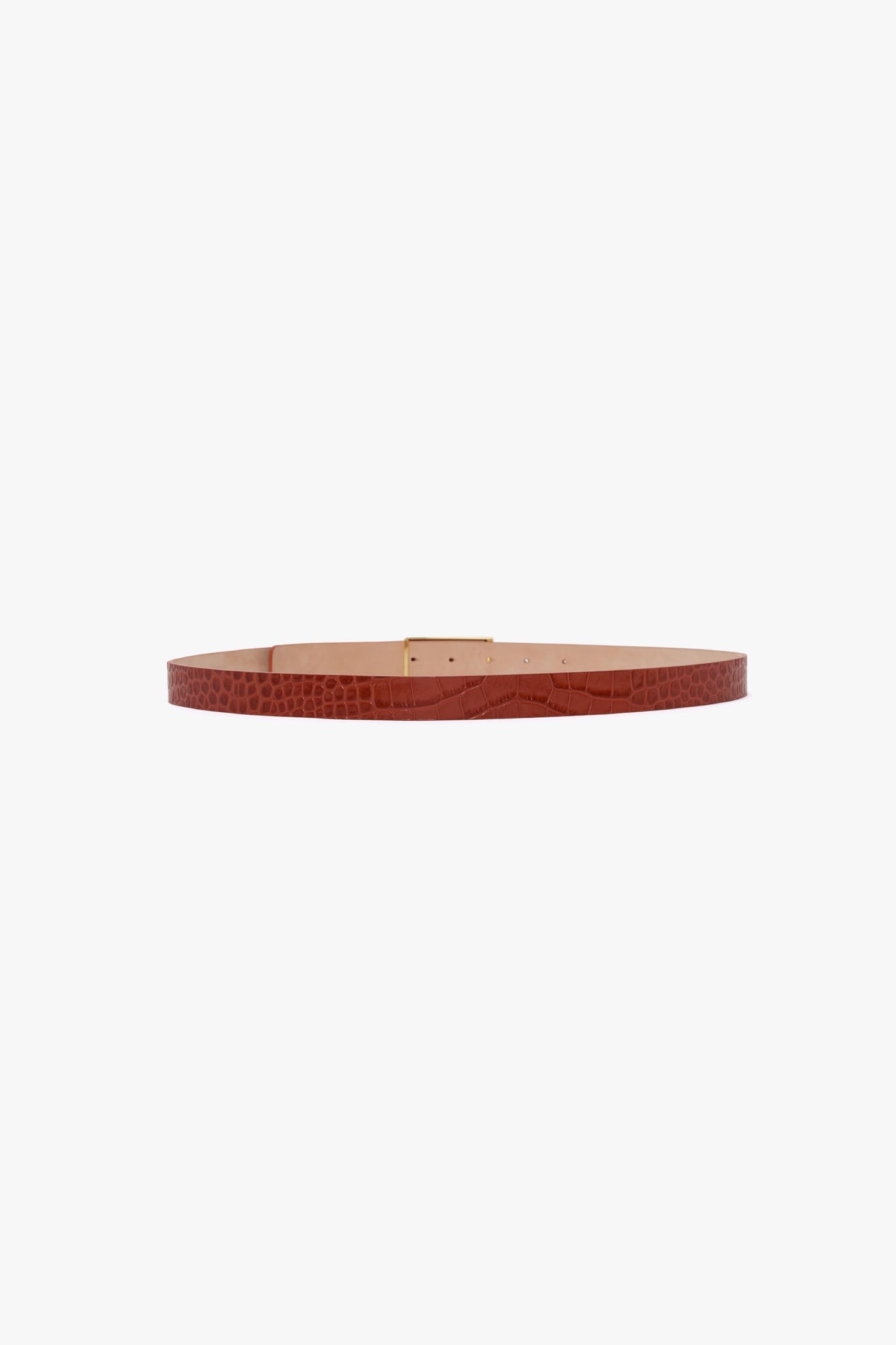 Frame Belt In Brick Red Croc Embossed Leather