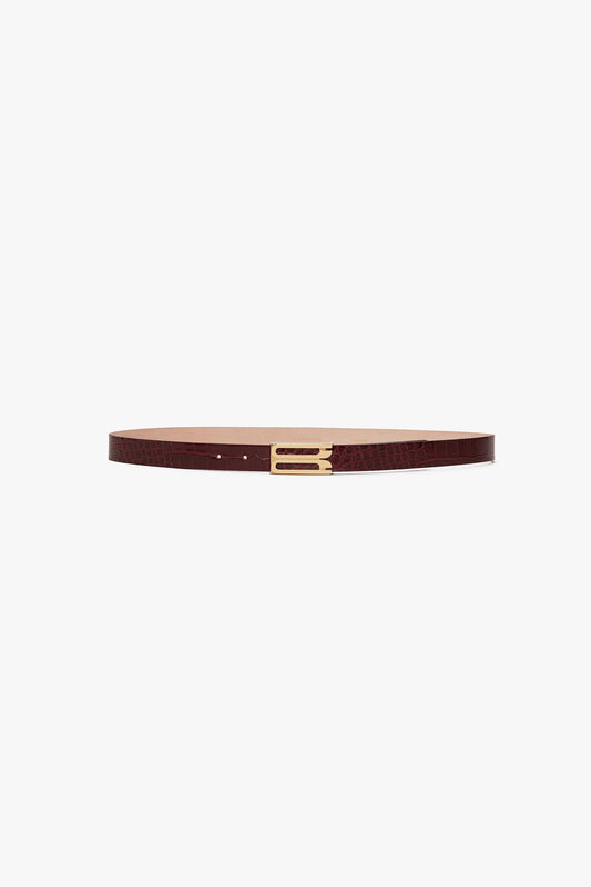 Frame Belt In Dark Brown Croc Embossed Leather