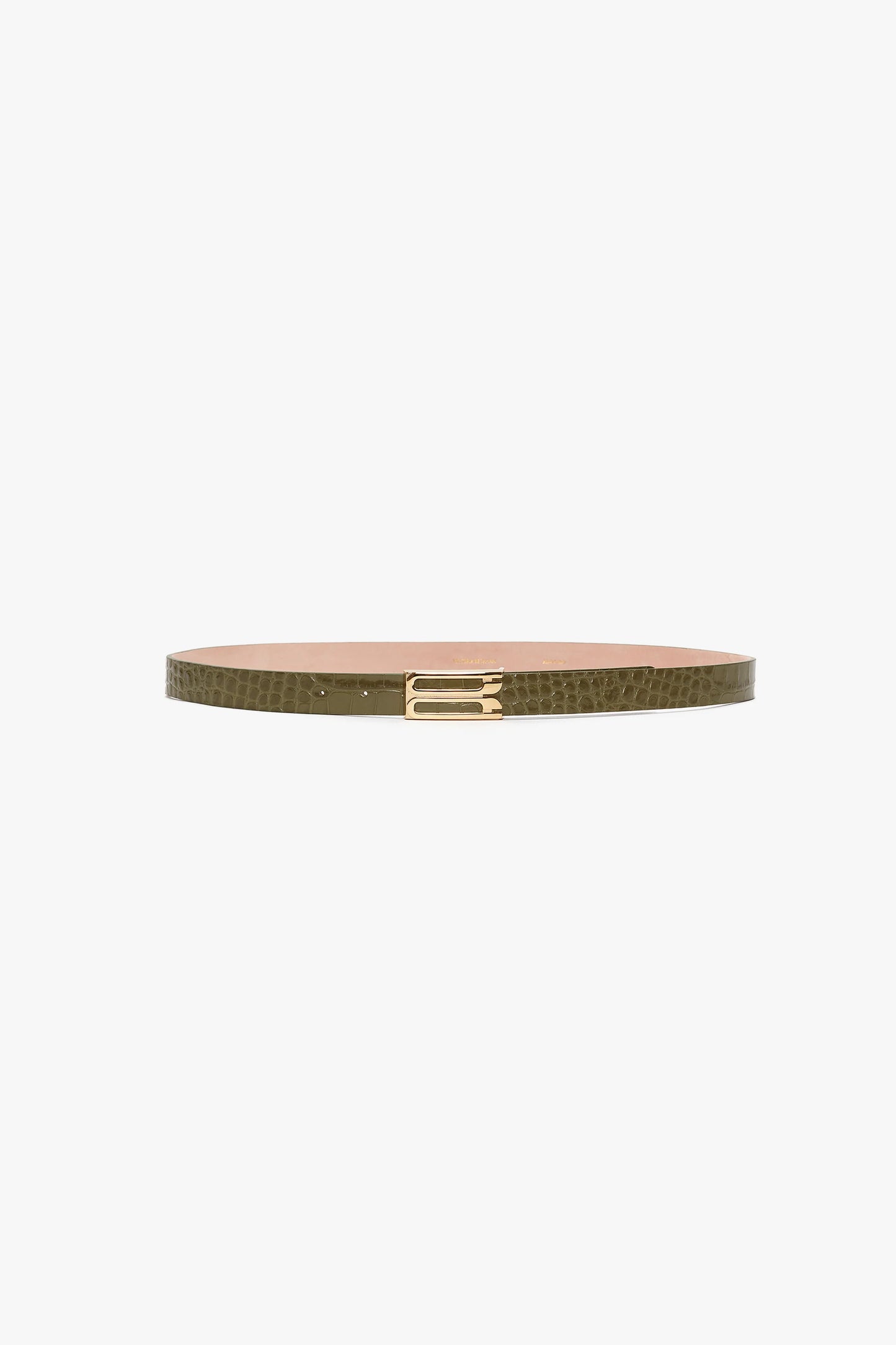 Exclusive Frame Belt In Khaki Croc Embossed Calf Leather