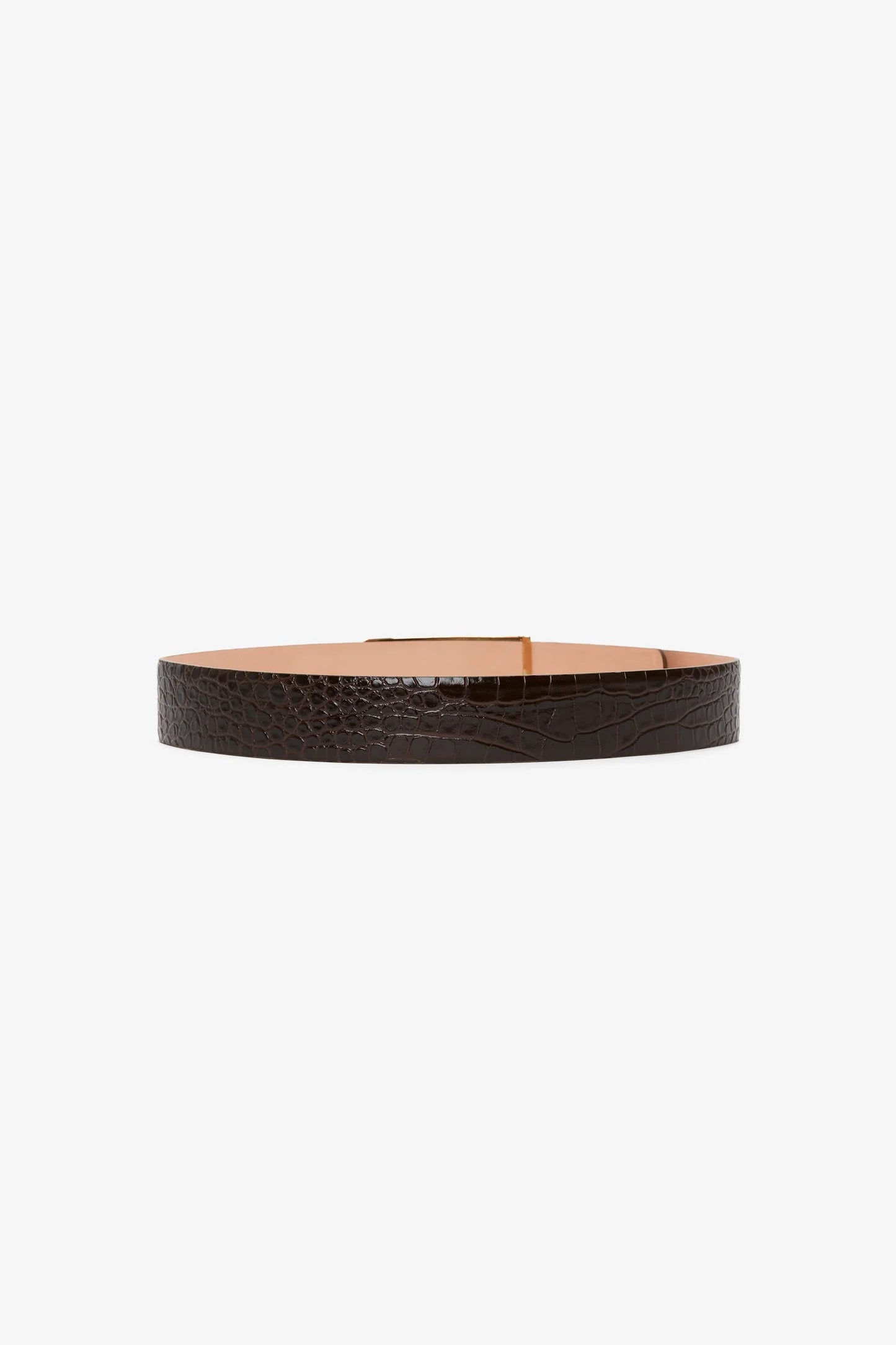 Jumbo Frame Belt In Chocolate Croc Embossed Leather