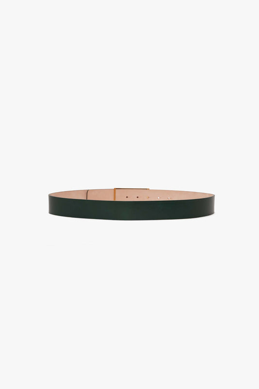 Jumbo Frame Belt In Dark Green Glossed Leather