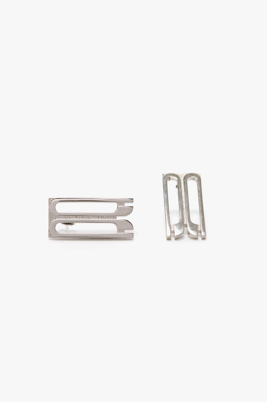 B Frame Stud Earrings In Silver