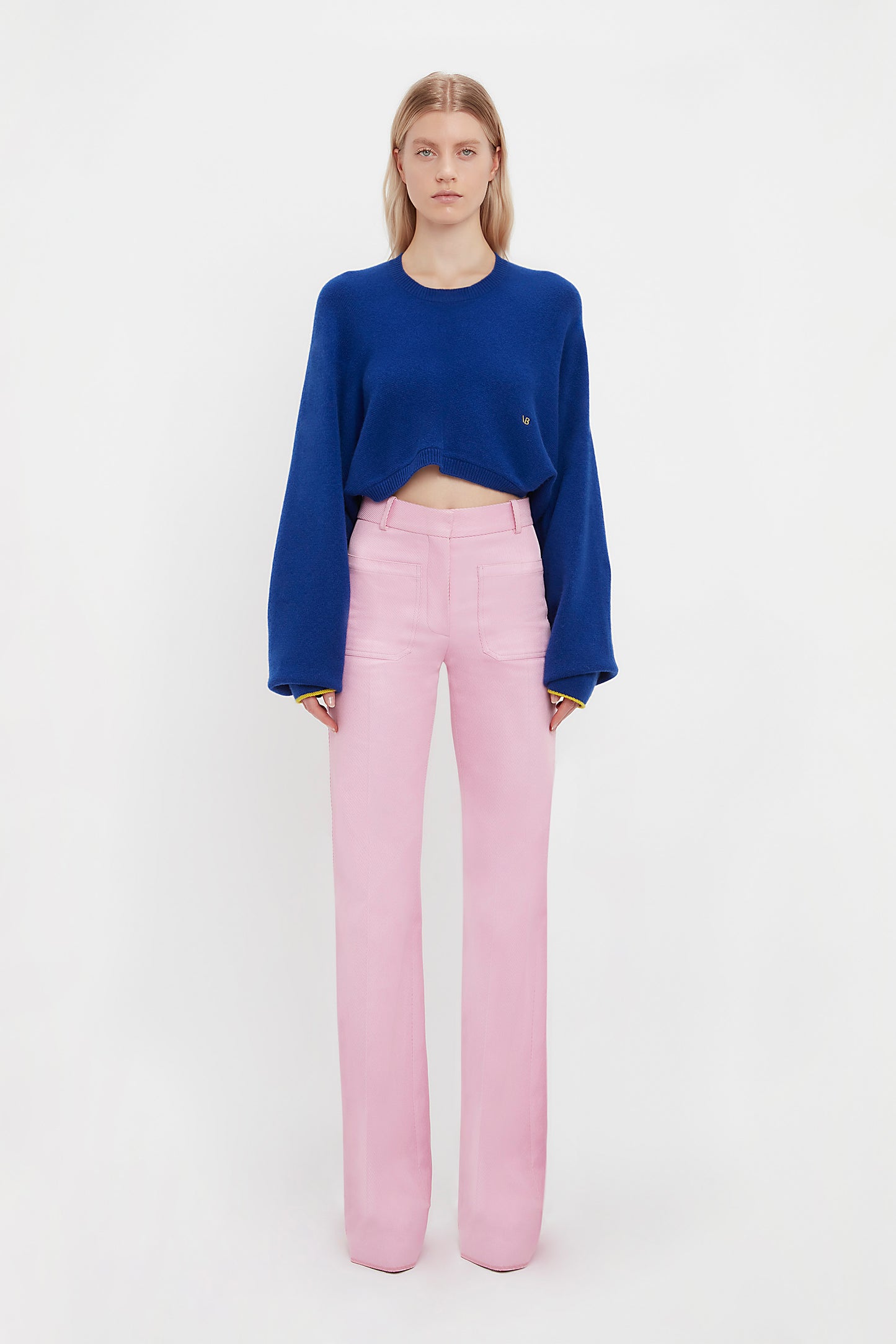Crew Neck Cropped Jumper In Cobalt