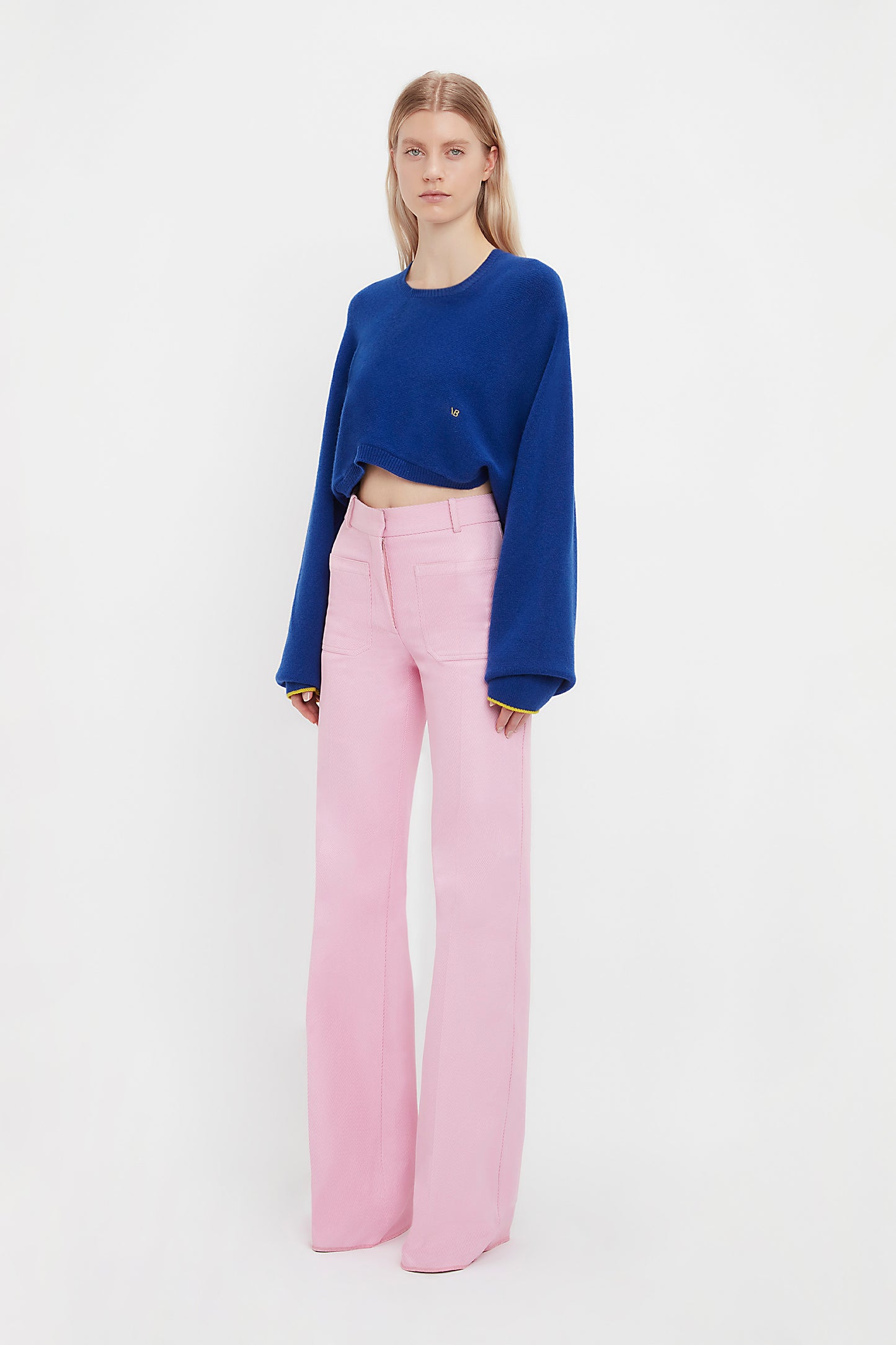 Crew Neck Cropped Jumper In Cobalt