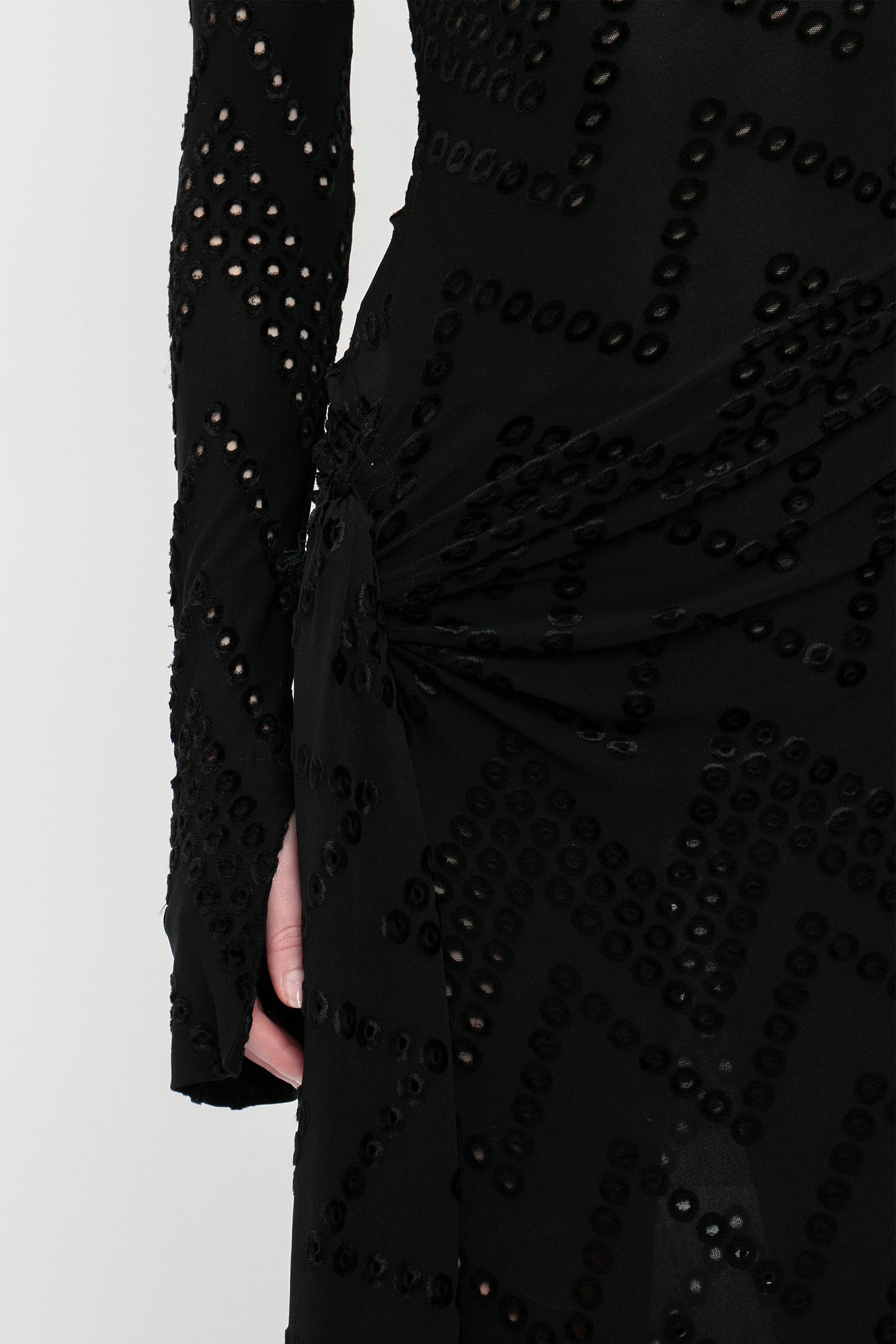 Long Sleeve High Neck Jersey Dress In Black