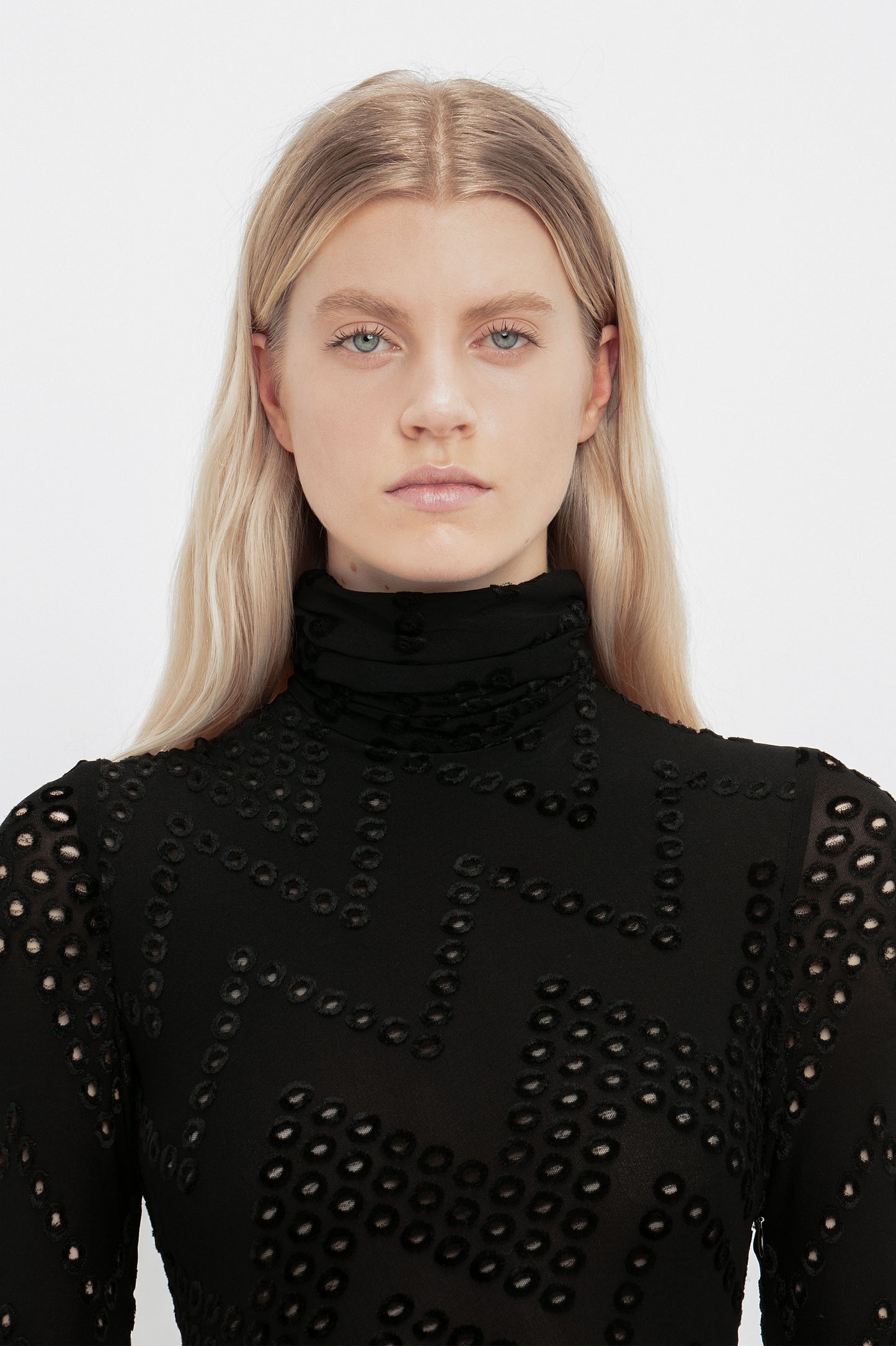 Long Sleeve High Neck Jersey Dress In Black