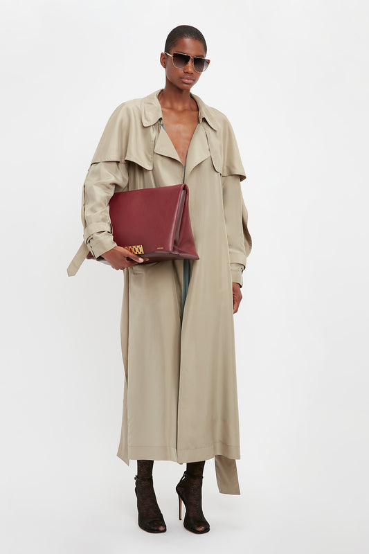 Pleated Back Fluid Trench Coat In Lichen Green