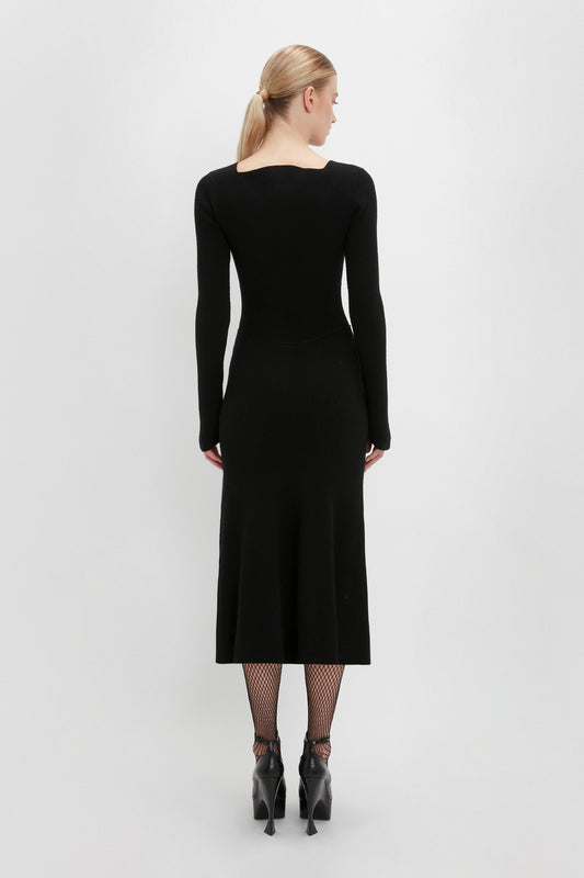 Knitted Circle Panel Dress In Black