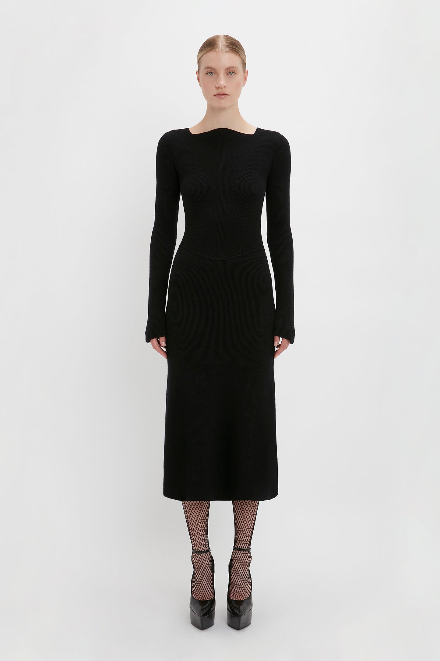 Knitted Circle Panel Dress In Black