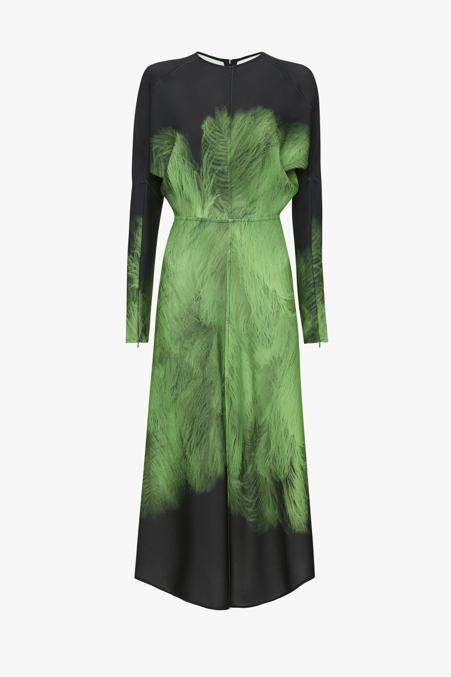 Dolman Midi Dress In Green Digital Feather Print