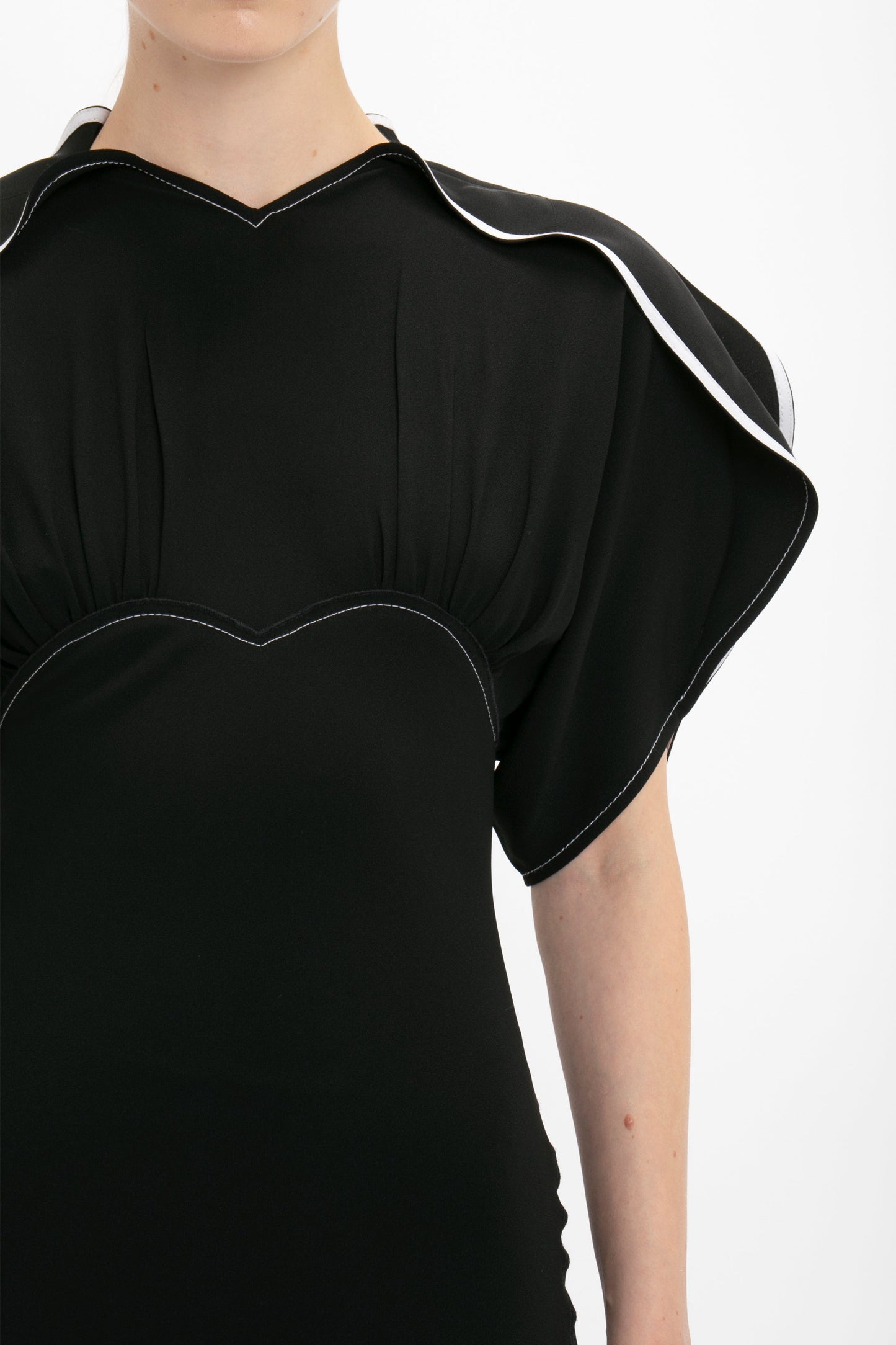 Drape Sleeve Midi Dress In Black