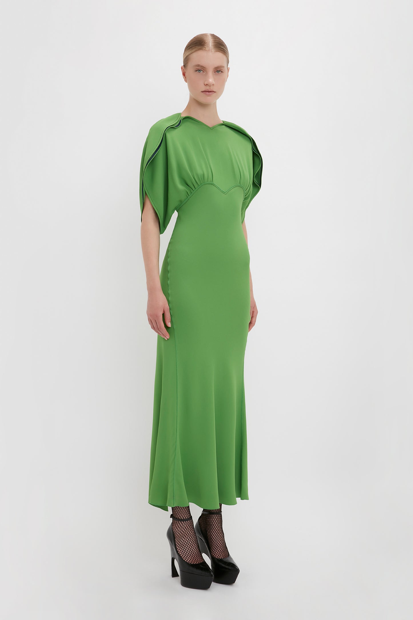 Drape Sleeve Midi Dress In Shamrock