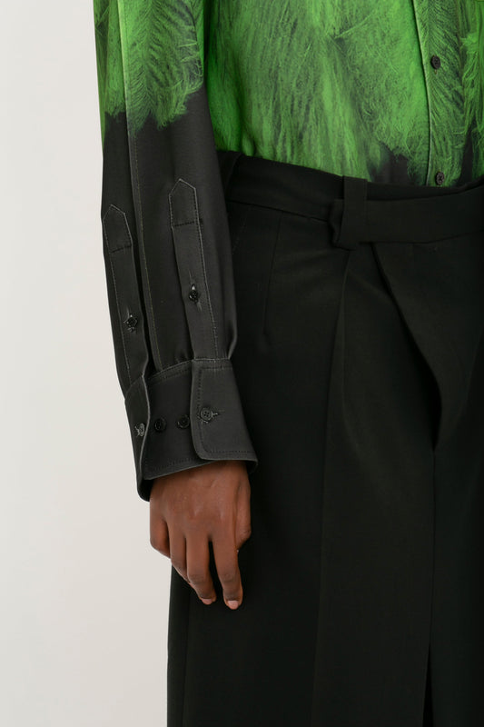 Oversized Digital Feather Print Shirt in Black-Green