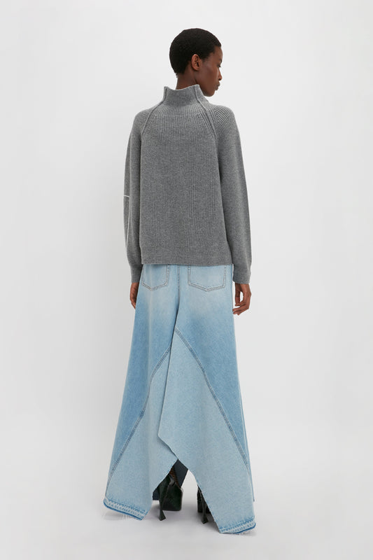 Maxi Godet Denim Skirt In Light Blue Wash