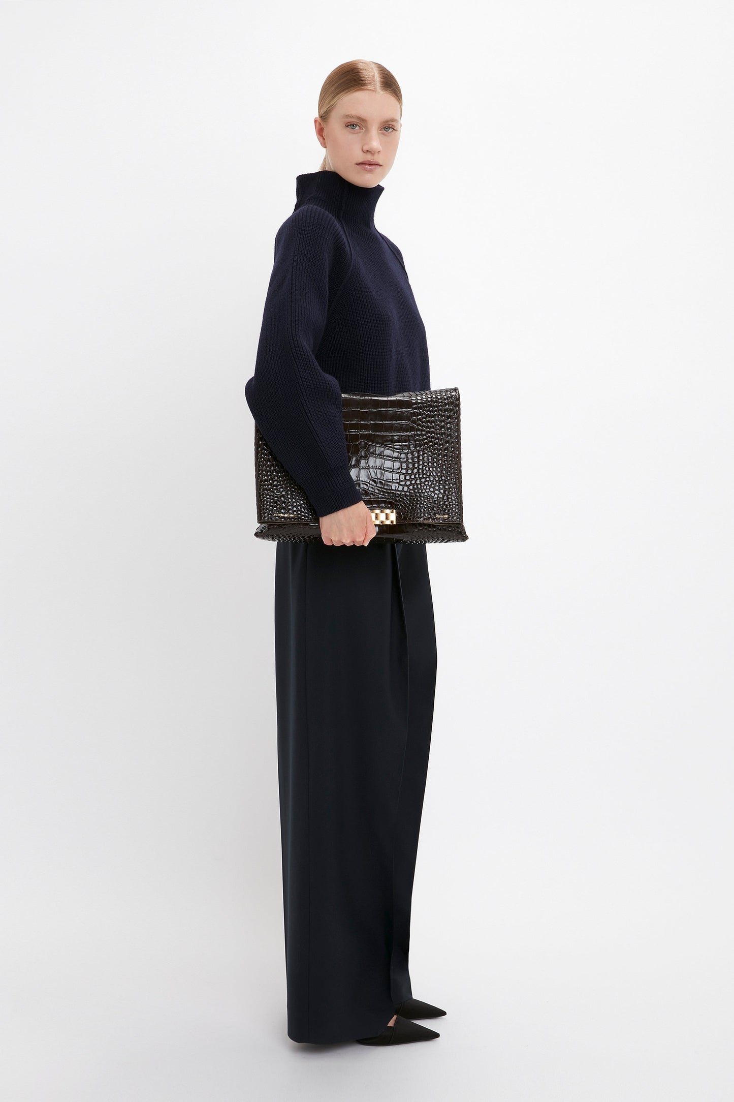 Oversized Polo Neck Jumper In Navy
