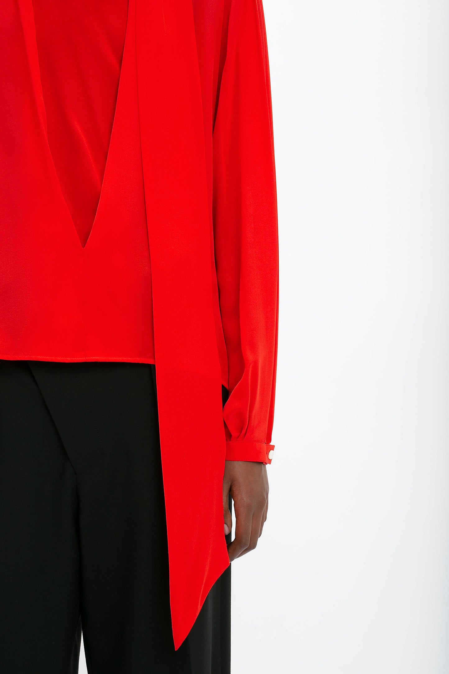 Scarf Neck Blouse In Bright Red