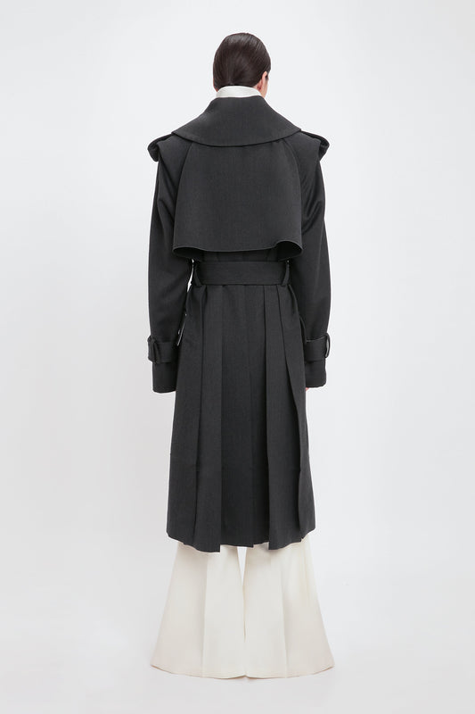 Belted Wool Trench Coat In Charcoal