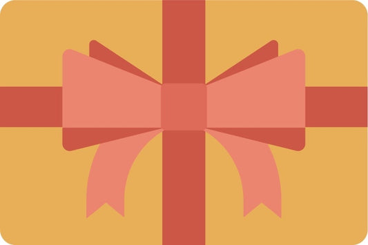 Illustration of a yellow Gift Card with a red ribbon and a red bow on top from Victoria Beckham.