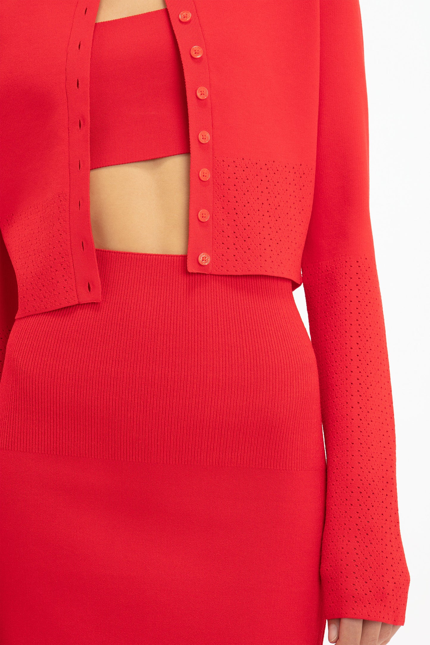 VB Body Cropped Fitted Cardigan in Red