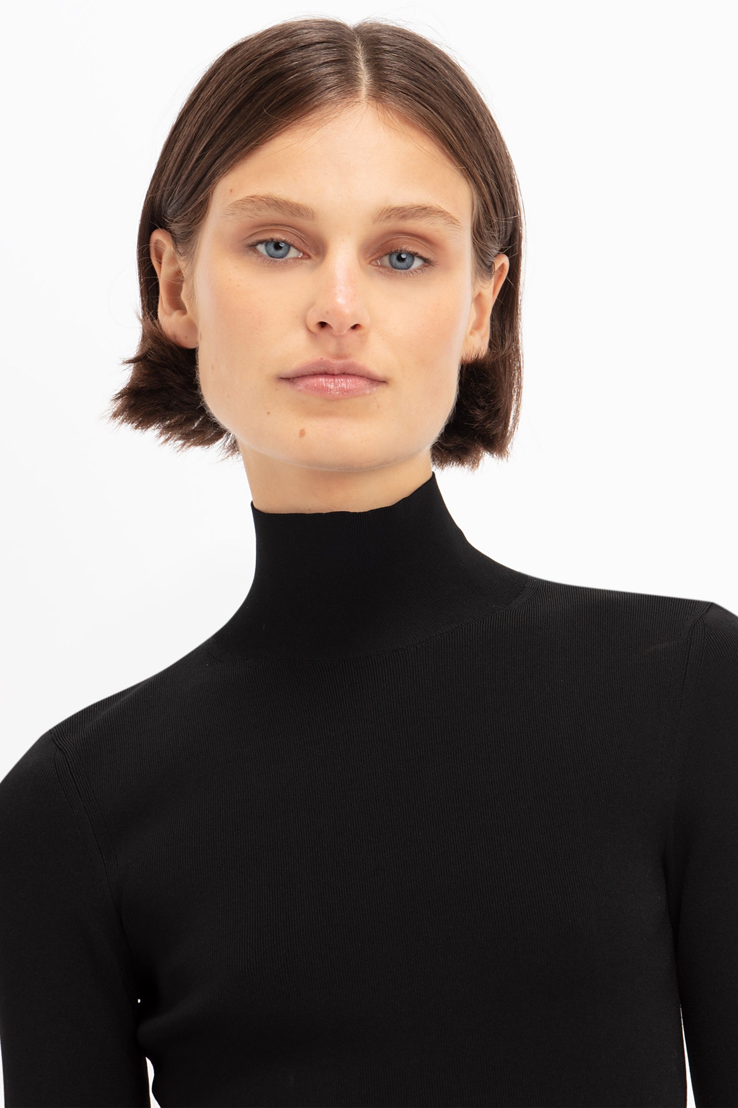 Polo Neck Knitted Top In Black