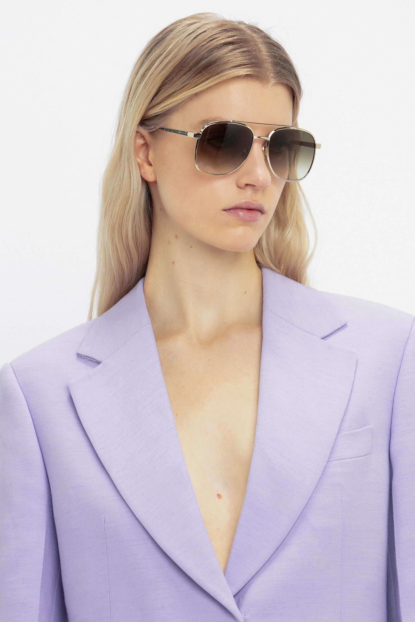 Double Bridge V Detail Sunglasses In Gold