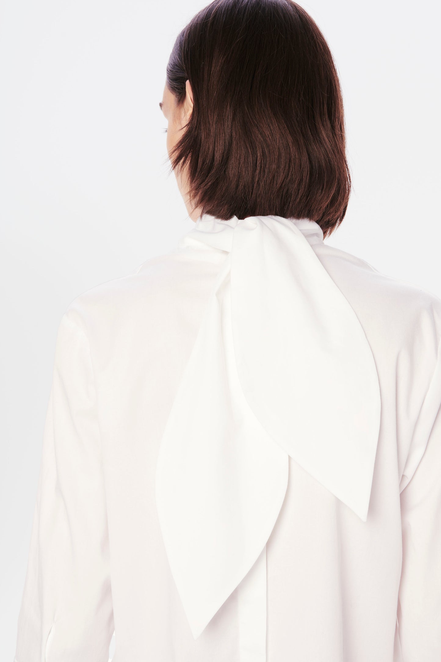 Upcycled Tie-Neck Lace Panel Shirt in White
