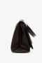 Side view of a black, textured, trapezoidal cross-body bag with a slight sheen and a top handle. The Victoria Beckham Jumbo Chain Pouch Bag In Chocolate Croc-Effect Leather has a reptile-like skin pattern.