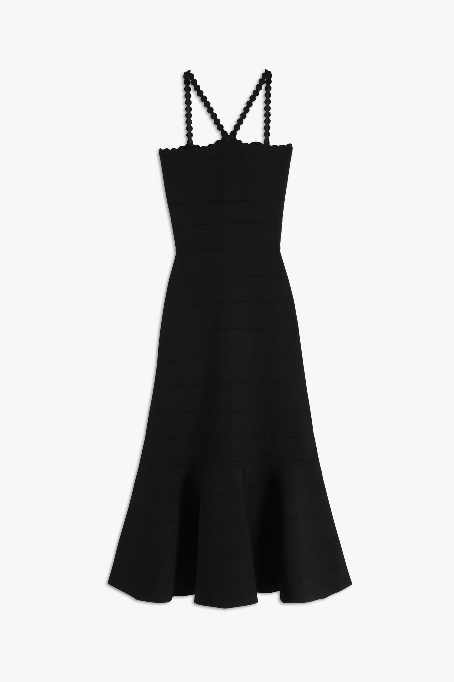 Scalloped Strap Flare Dress In Black