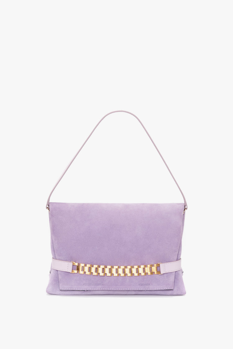 Chain Pouch with Strap in Lilac Suede