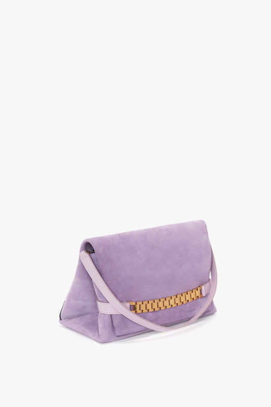 Chain Pouch with Strap in Lilac Suede