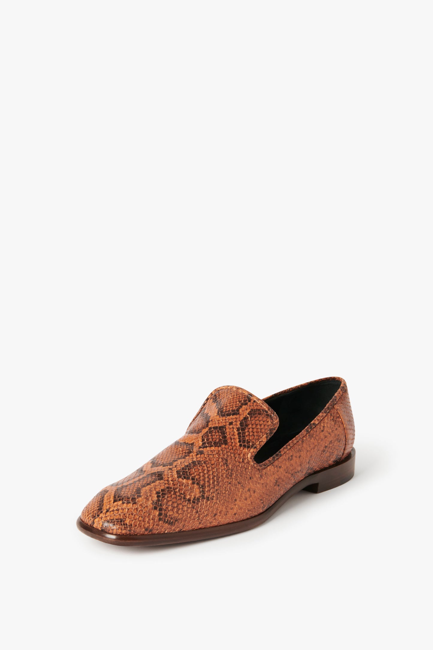 The Hanna Loafer in Copper Snake Print by Victoria Beckham, part of the Spring Summer 2022 collection, is displayed against a white background.