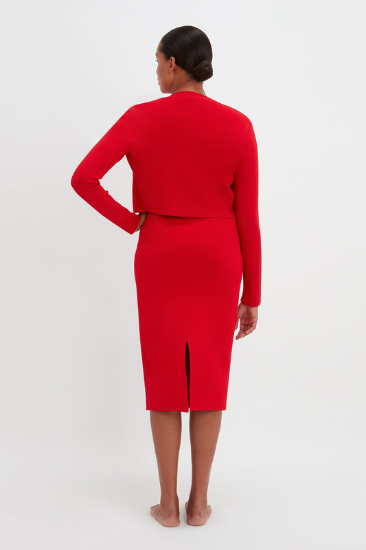 VB Body Cropped Fitted Cardigan in Red