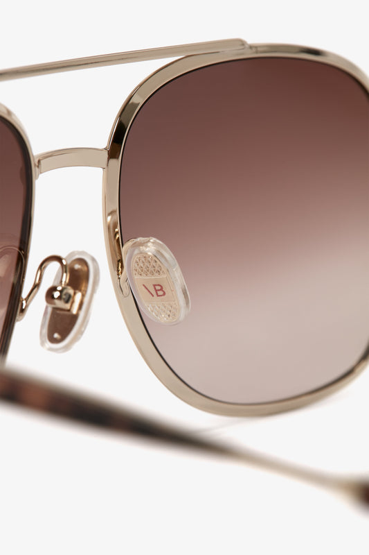 Double Bridge V Detail Sunglasses In Gold Brown