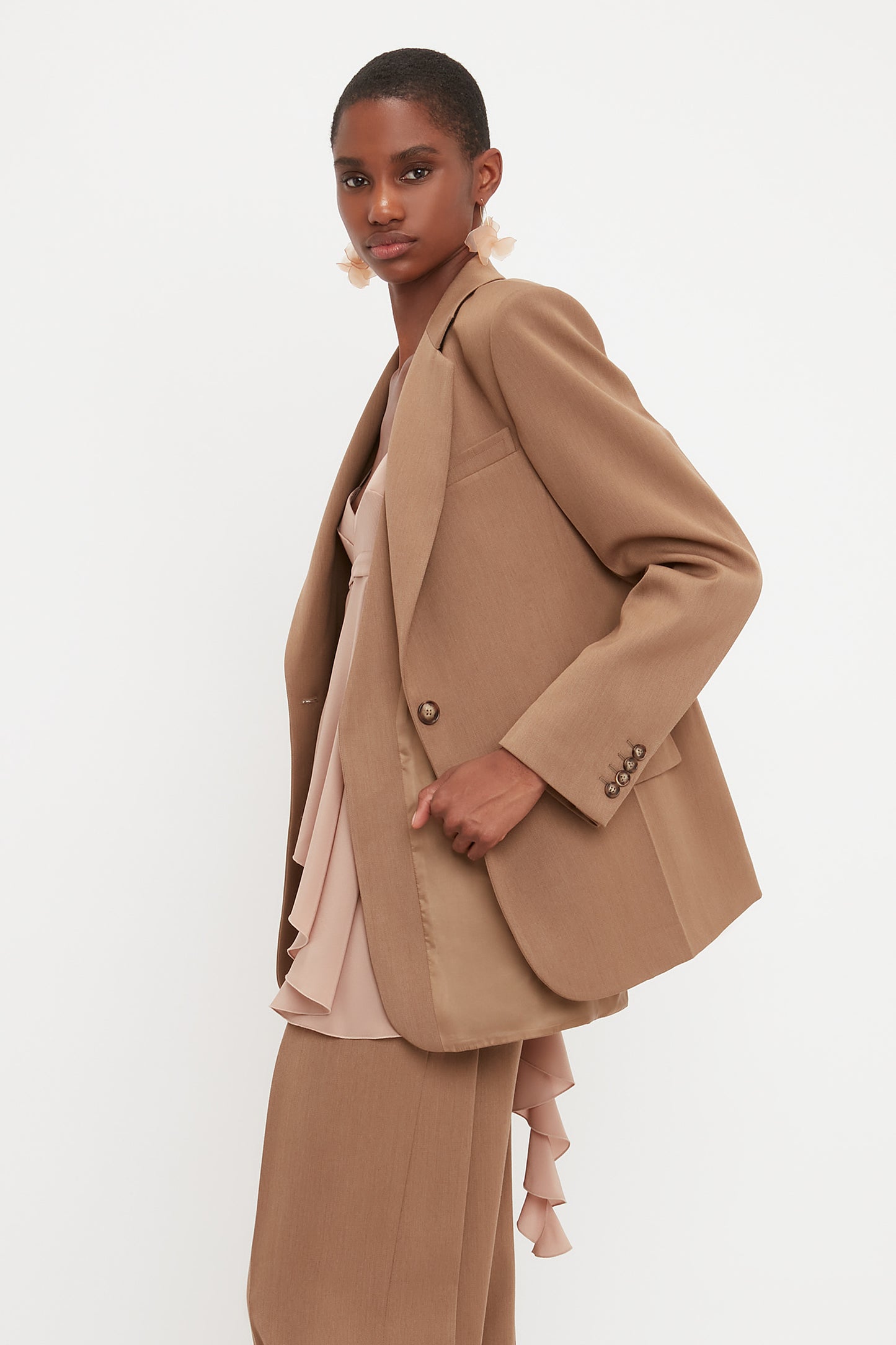 Asymmetric Double Layer Jacket In Fawn