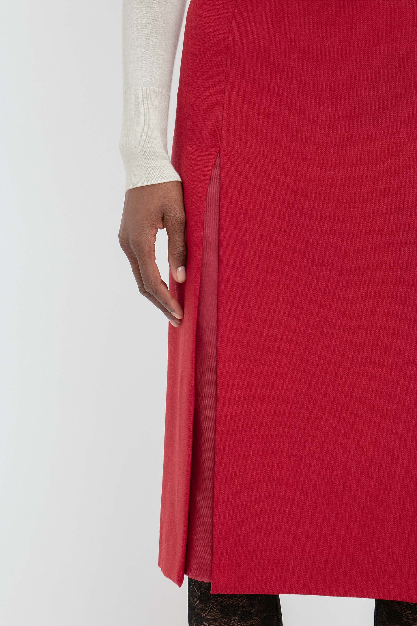 Double Layer Slit Skirt In Poppy Red