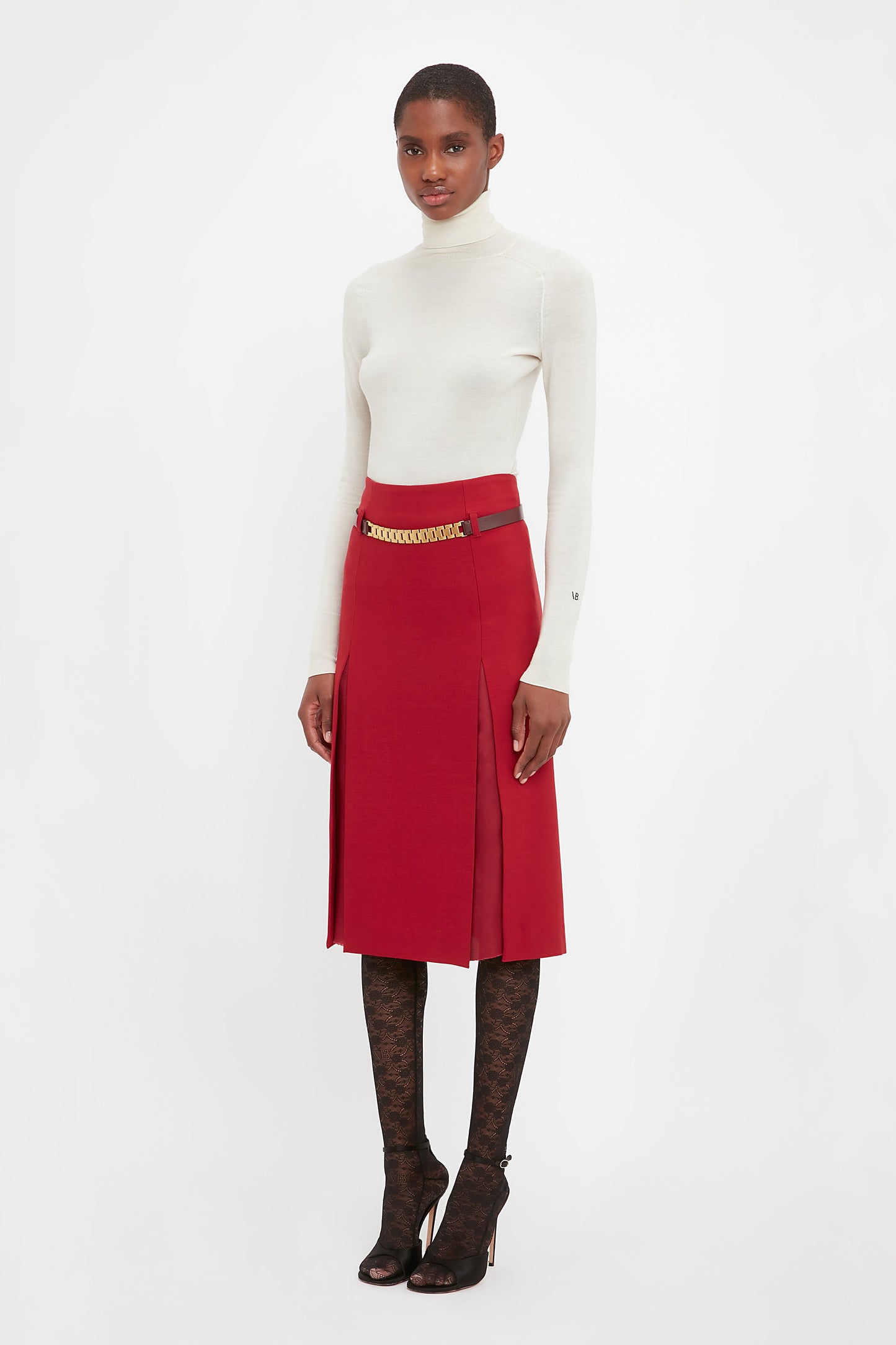 Double Layer Slit Skirt In Poppy Red