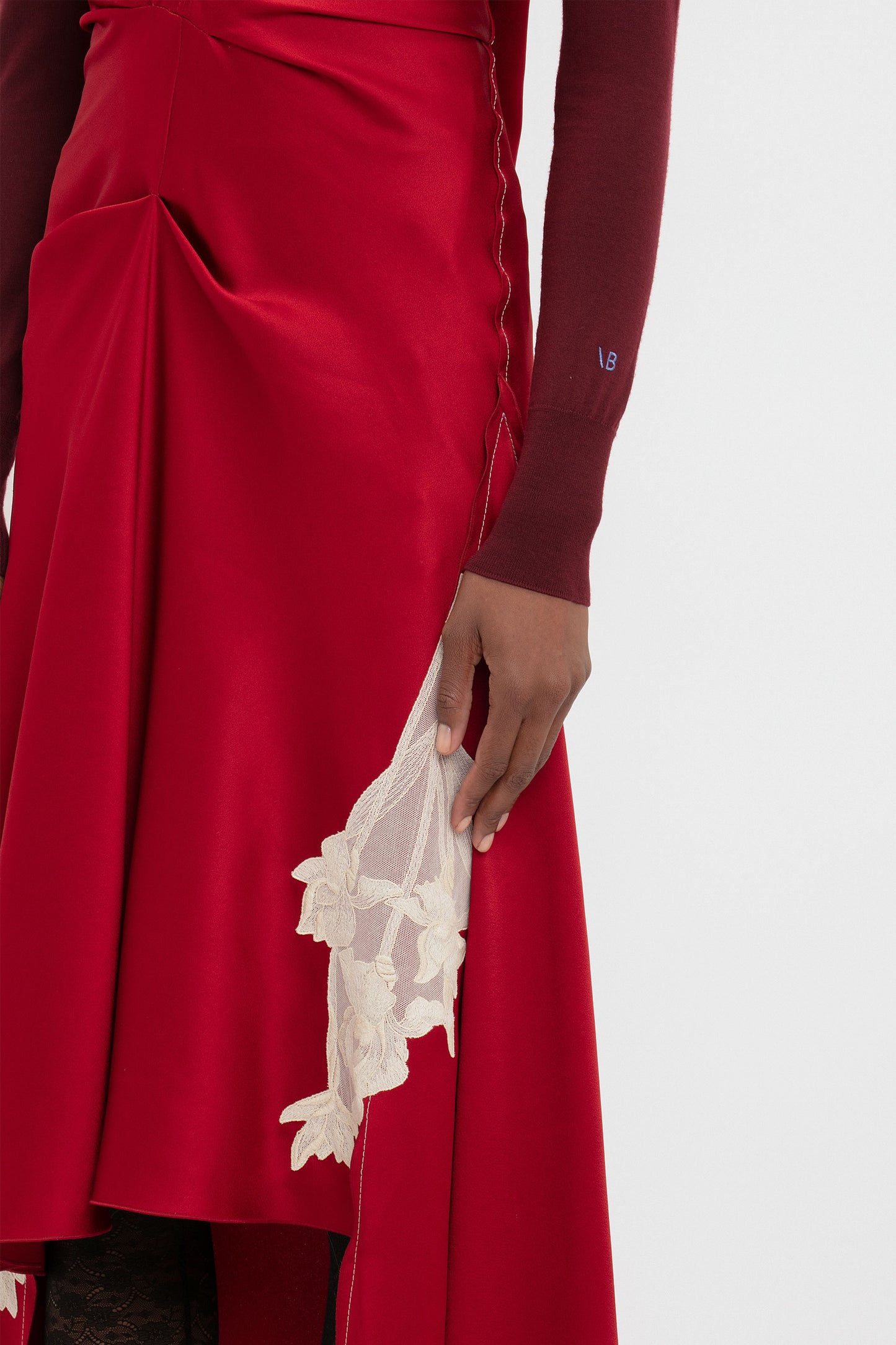 Draped Lace Midi Dress In Poppy Red