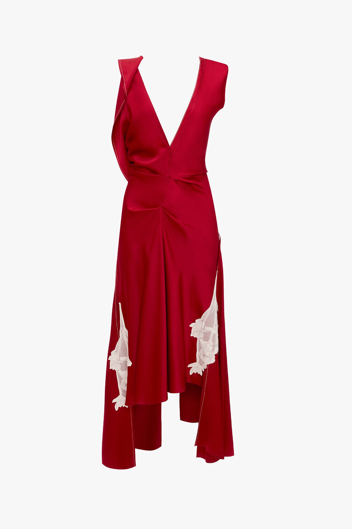 Draped Lace Midi Dress In Poppy Red