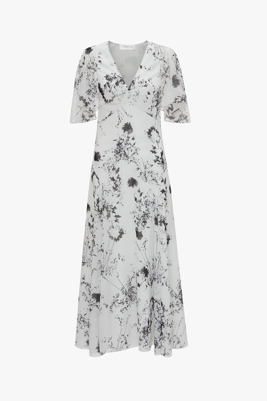 Floaty Godet Dress In Monochrome