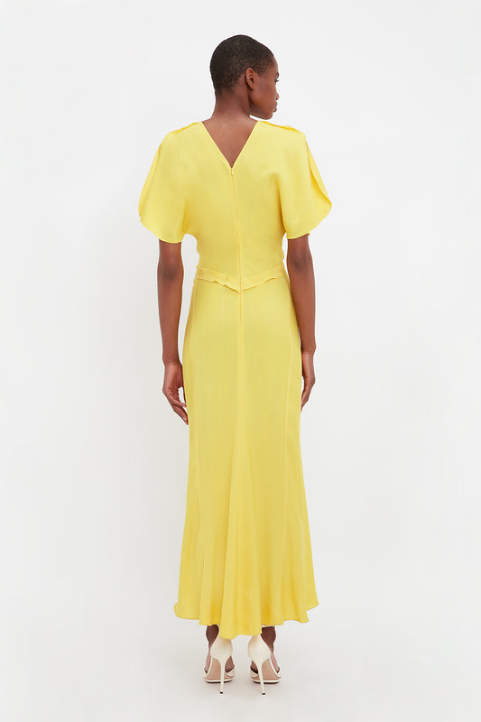 Gathered Waist Midi Dress In Sunflower