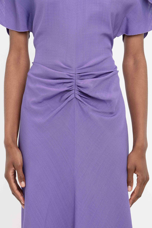 Gathered Waist Midi Dress In Violet