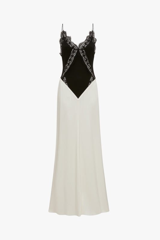 Lace Insert Cami Floor-Length Dress In Ivory